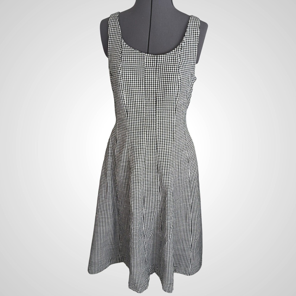 Black And White Gingham A‎ Line Midi dress Women's Size 4  Pockets Side Zip